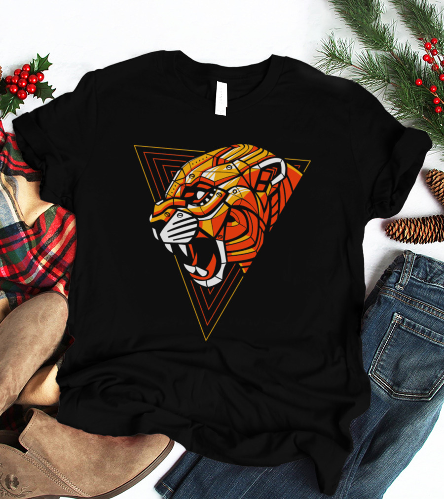 Leopard Punk Machine Geometric Triangle Roaring Face T-Shirt