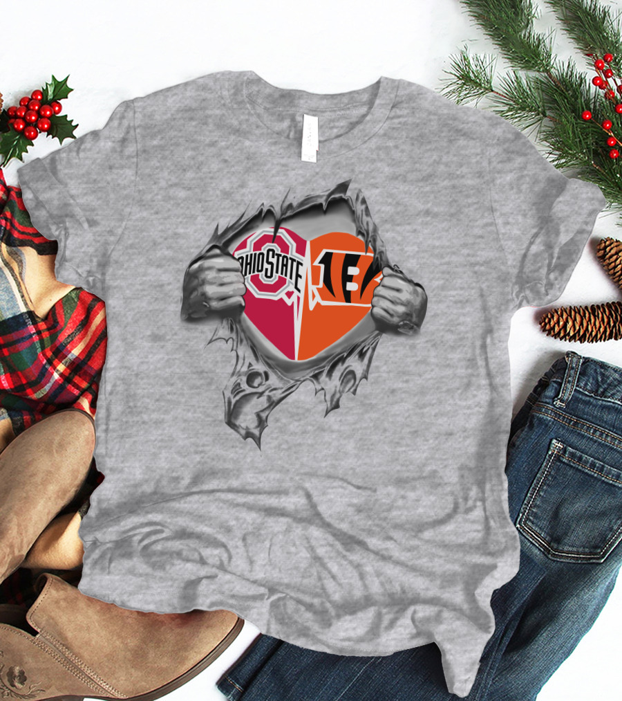 Ohio State Bengals Heart Peeking Through T-Shirt