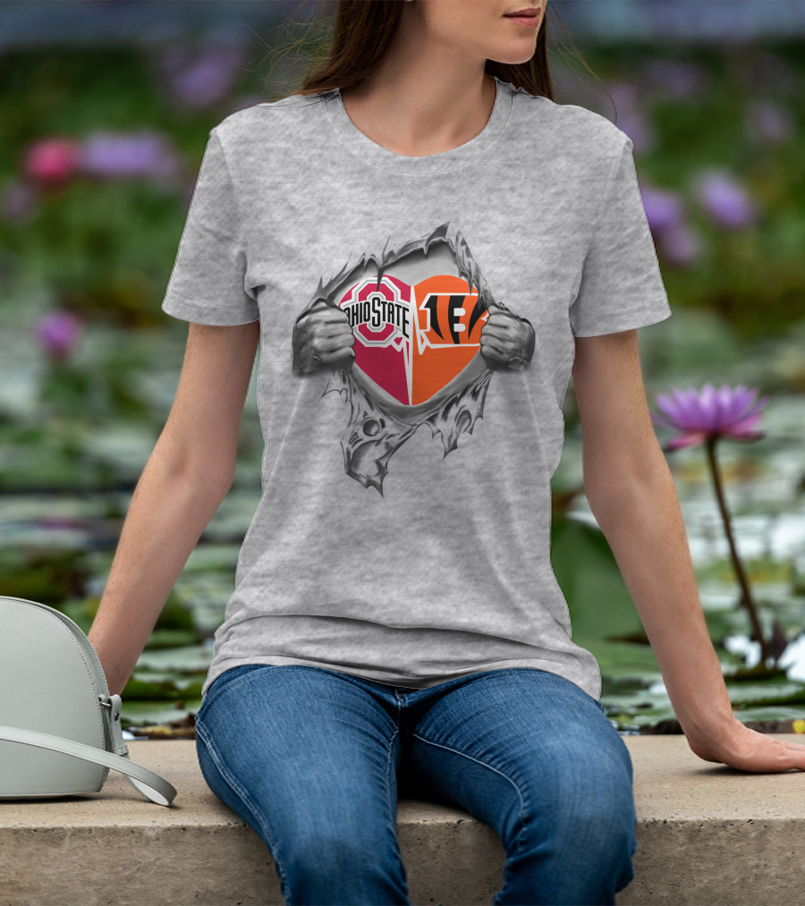 Ohio State Bengals Heart Peeking Through T-Shirt
