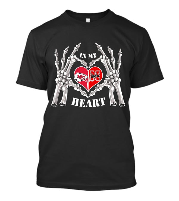In My Heart Kansas City Chiefs Nebraska Cornhuskers Skeleton Heart T-Shirt