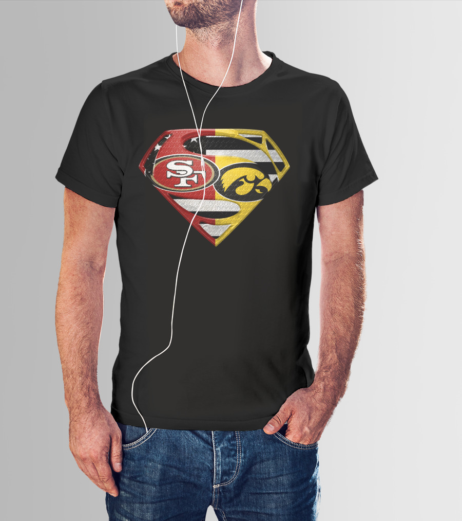 San Francisco 49ers Iowa Hawkeyes Super Logo Usa Flag T-Shirt