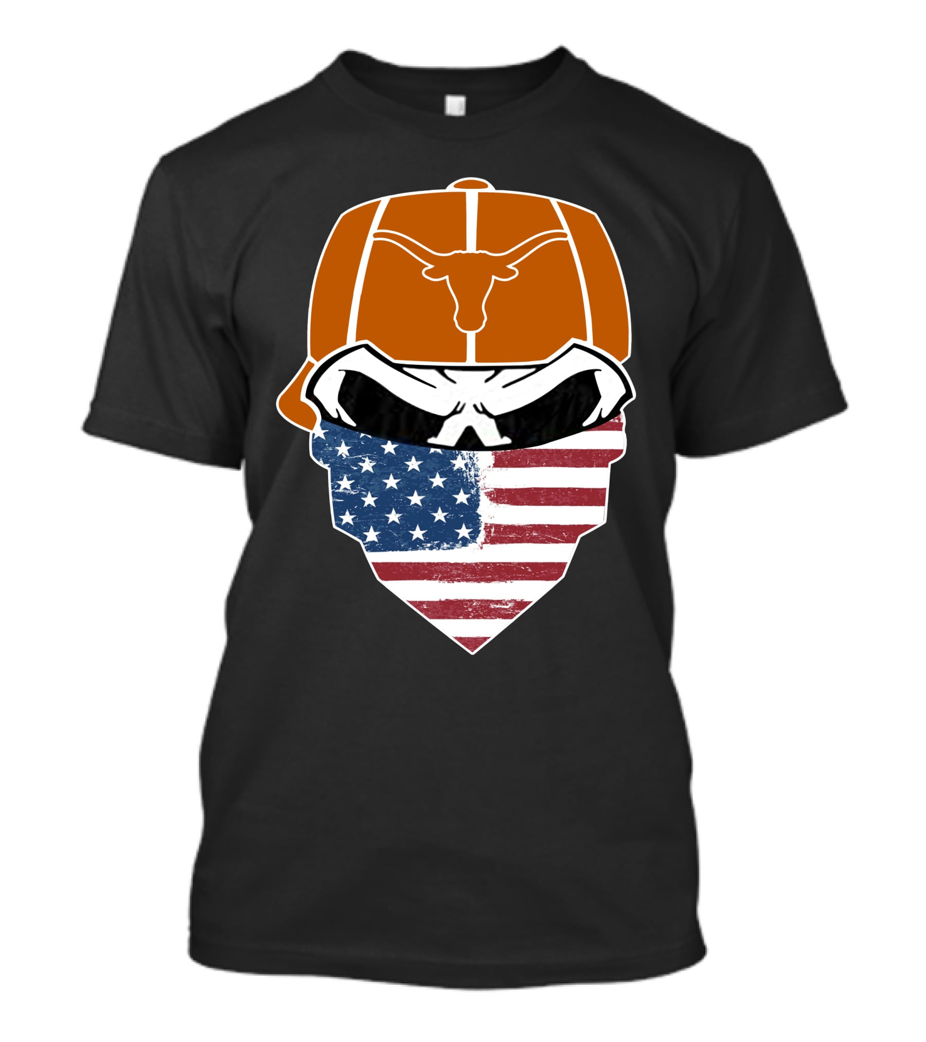 Texas Longhorns Skuls American Flag Bandana T-Shirt