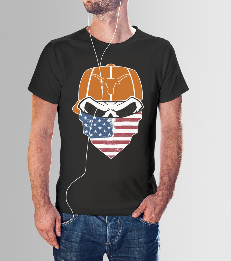 Texas Longhorns Skuls American Flag Bandana T-Shirt