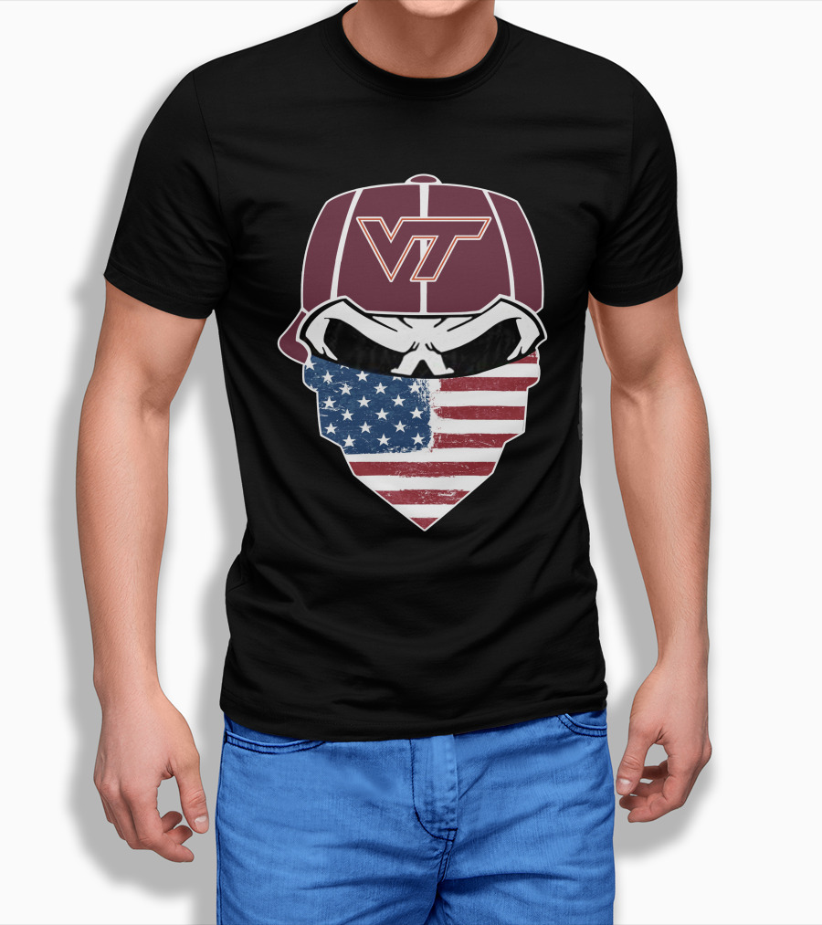 Virginia Tech Skulls VT American Flag Bandana T-Shirt