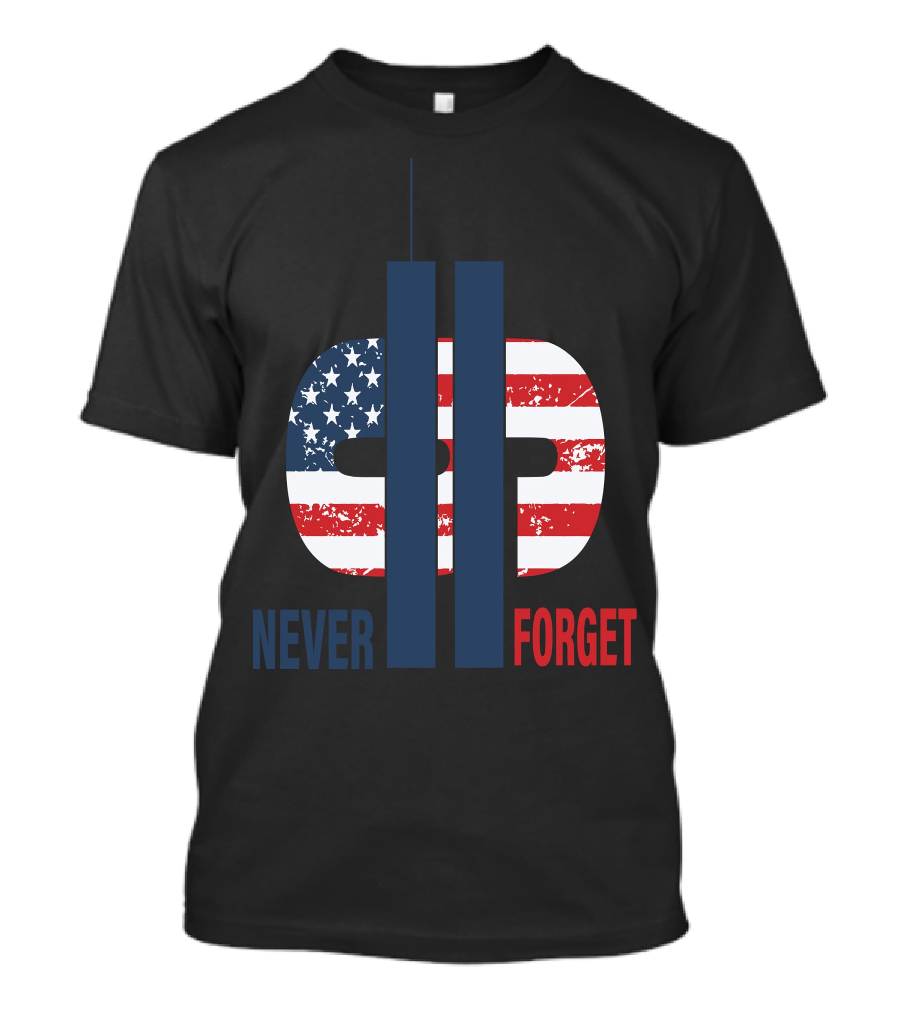 Never Forget 9.11 American Flag Tribute With Twin Towers Symbol T-Shirt