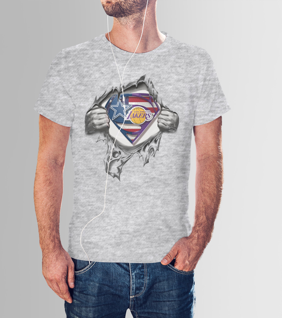Dallas Cowboys Los Angeles Lakers Superman Logo Heroes T-Shirt