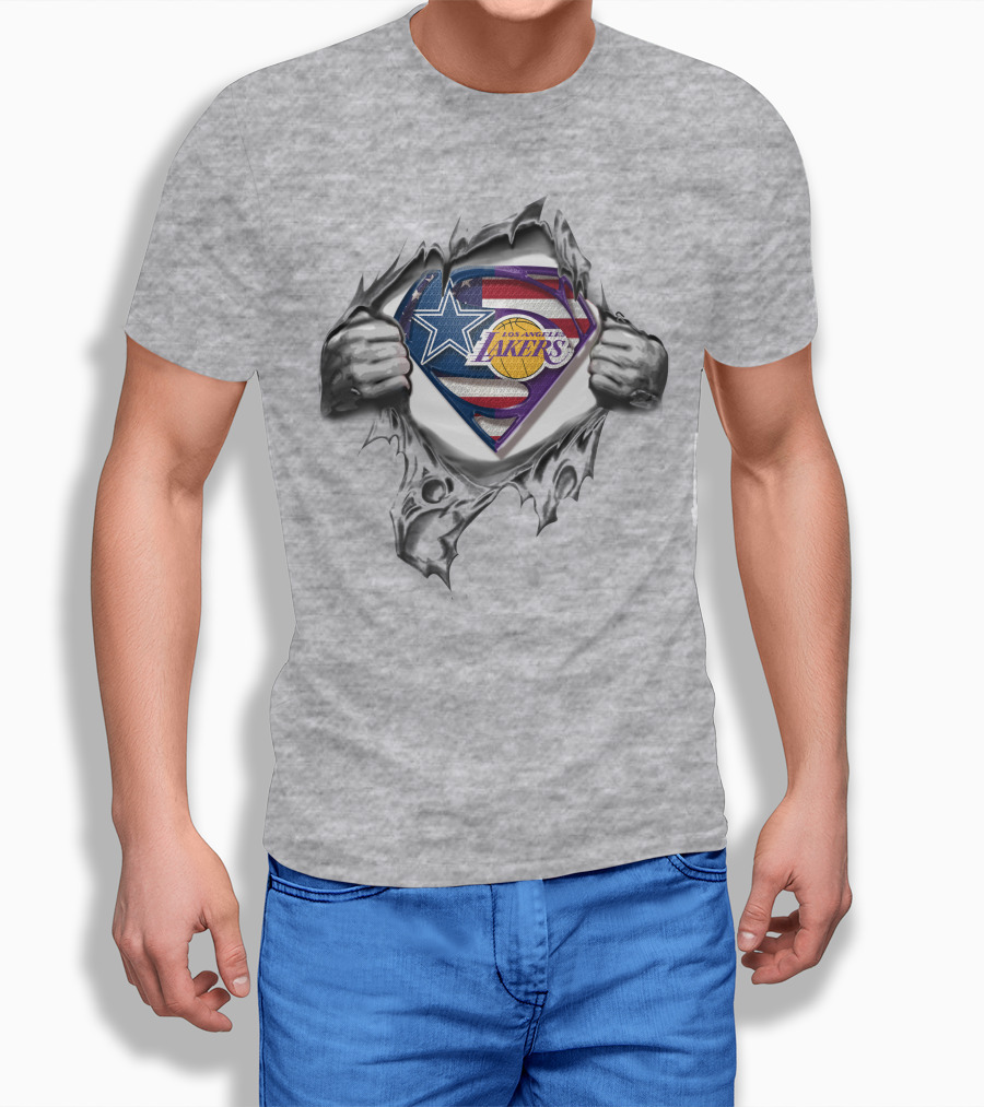 Dallas Cowboys Los Angeles Lakers Superman Logo Heroes T-Shirt