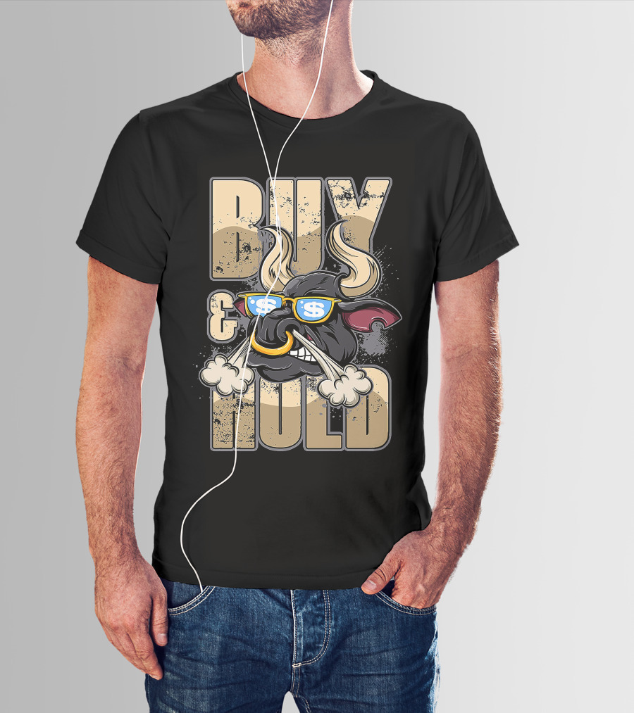 BUY AND HOLD BULL HEAD WITH DOLLAR SIGNS IN SUNGLASSES T-Shirt
