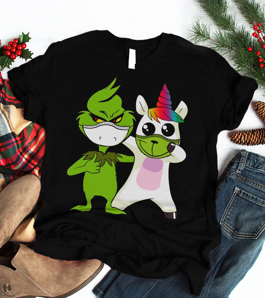 Grinch Unicorn Masked Duo Hugging Cute T-Shirt