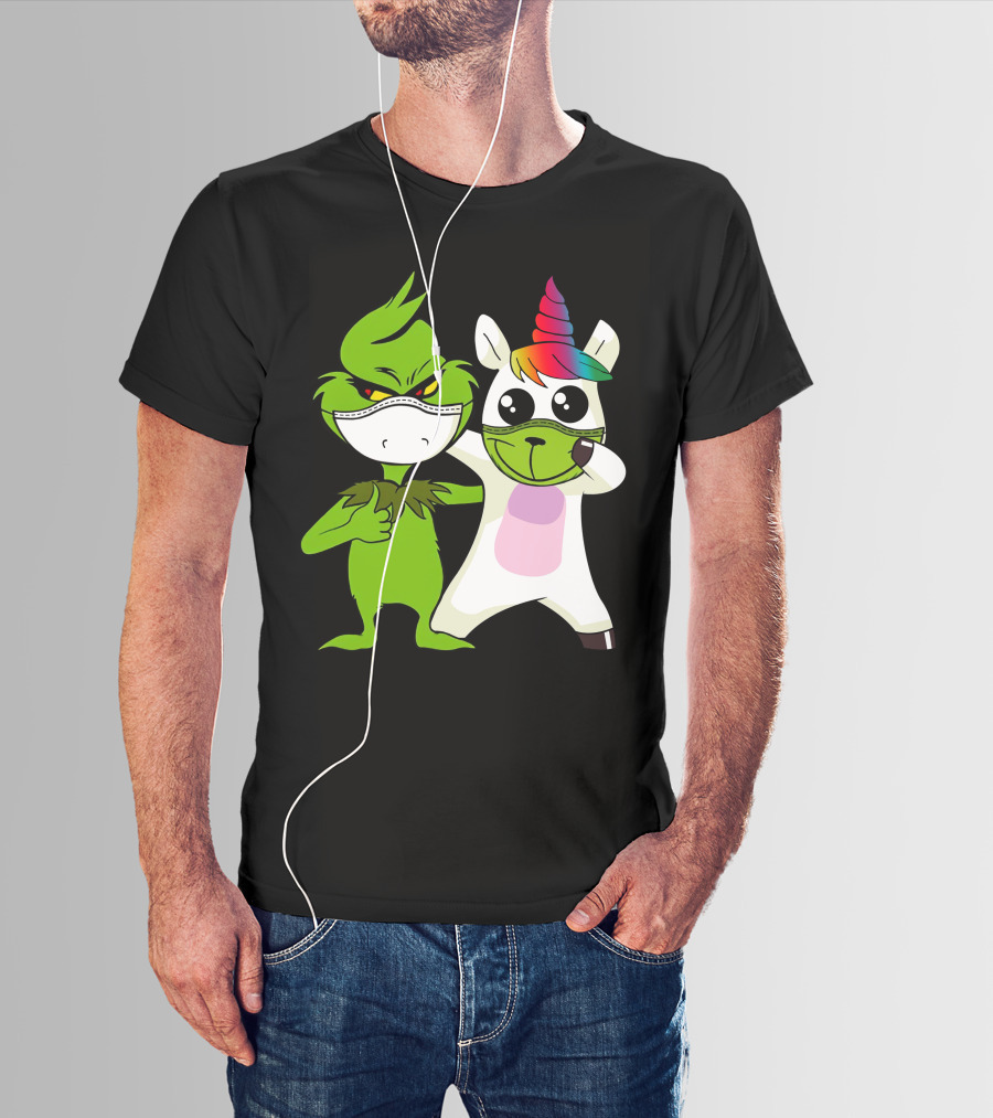 Grinch Unicorn Masked Duo Hugging Cute T-Shirt