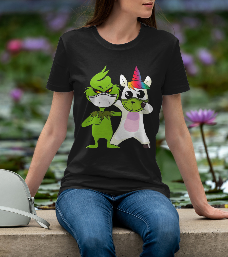 Grinch Unicorn Masked Duo Hugging Cute T-Shirt