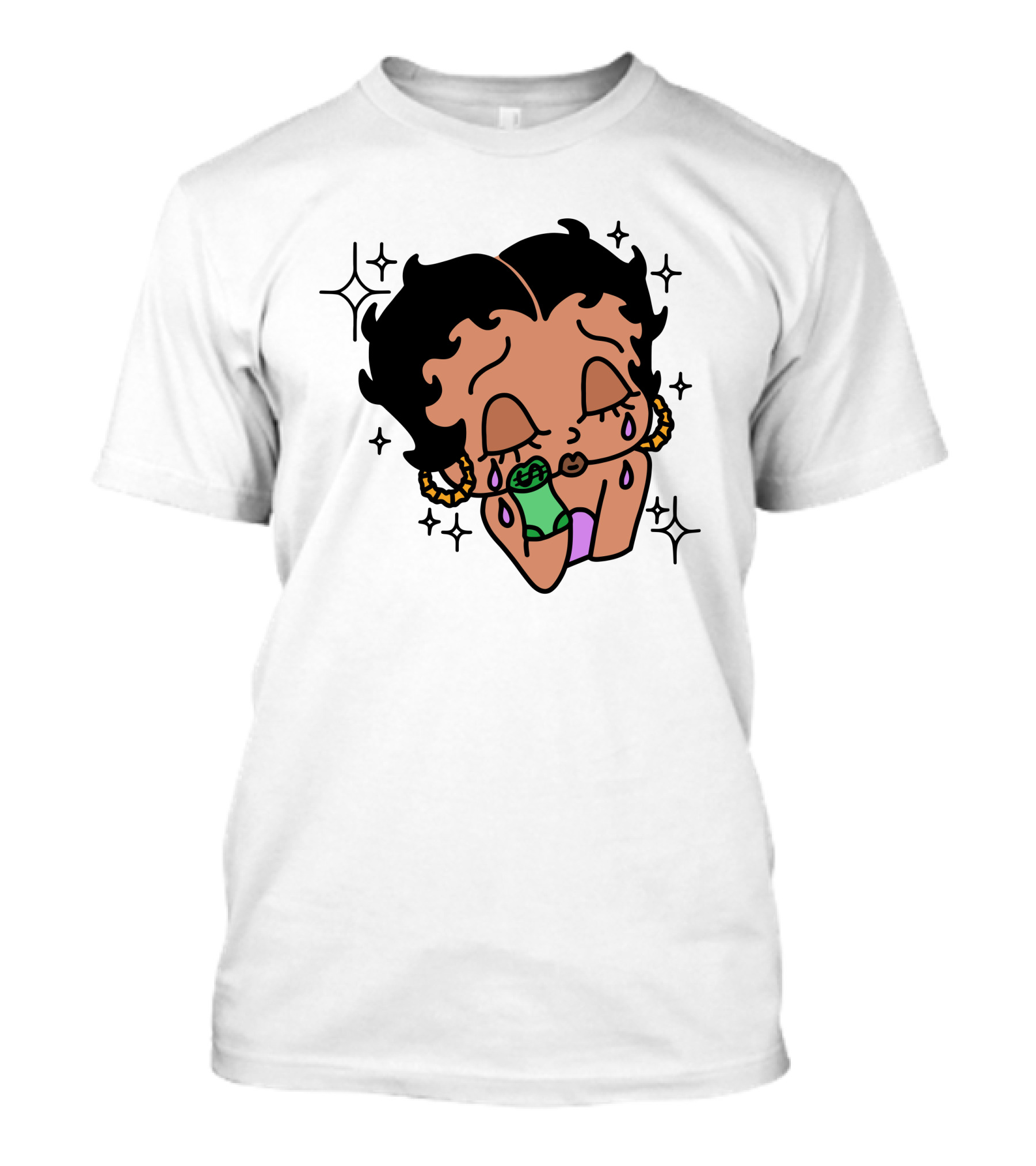 Lilcroissant Crying Cartoon With Money Rolls And Earrings T-Shirt