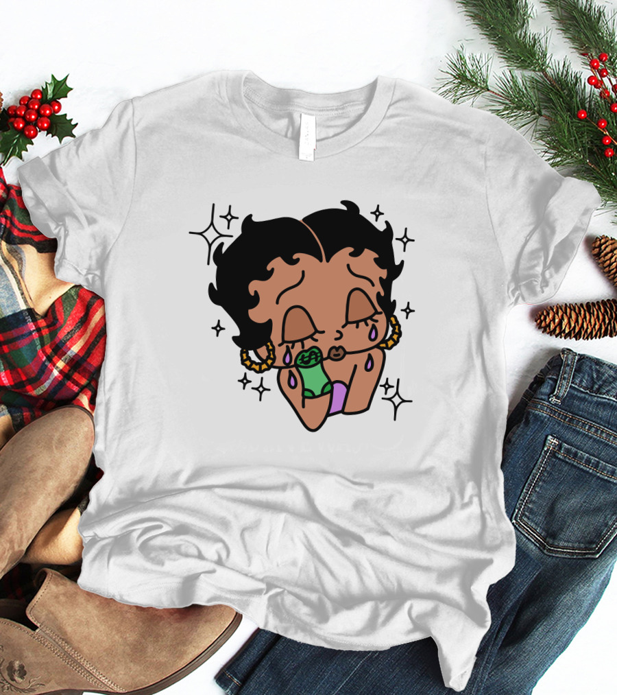 Lilcroissant Crying Cartoon With Money Rolls And Earrings T-Shirt