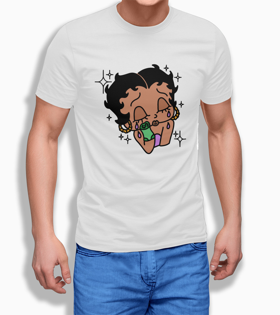 Lilcroissant Crying Cartoon With Money Rolls And Earrings T-Shirt