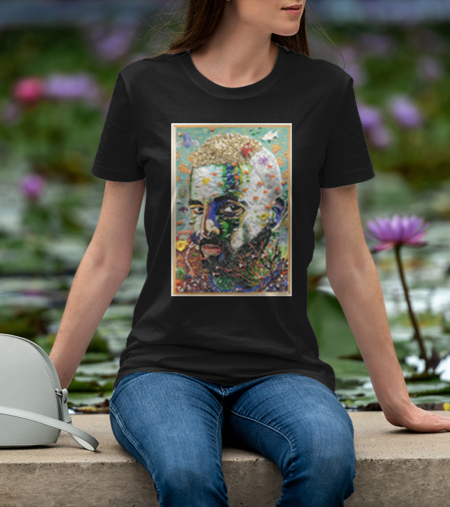 Maluma Merch Colorful Portrait With Nature And Butterfly Elements T-Shirt