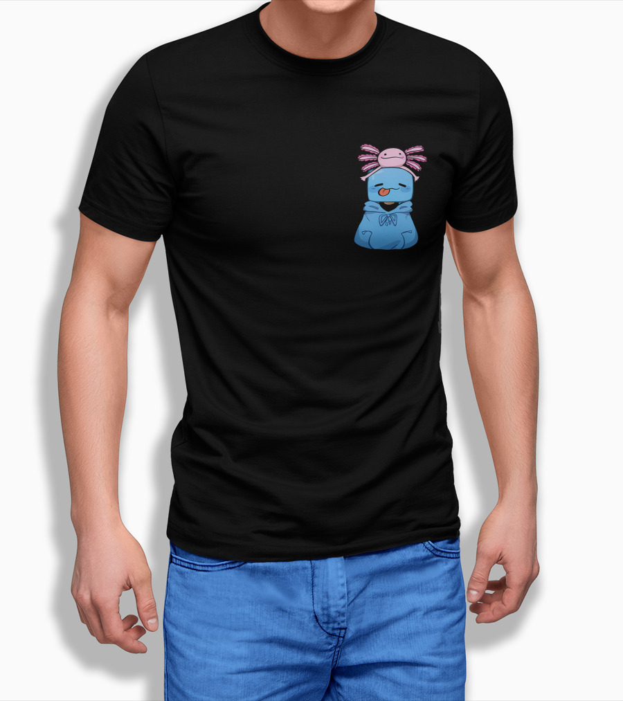 Skeppy Merch Skeppy Axolotl Cute Blue Hoodie with Pink Axolotl on Head T-Shirt