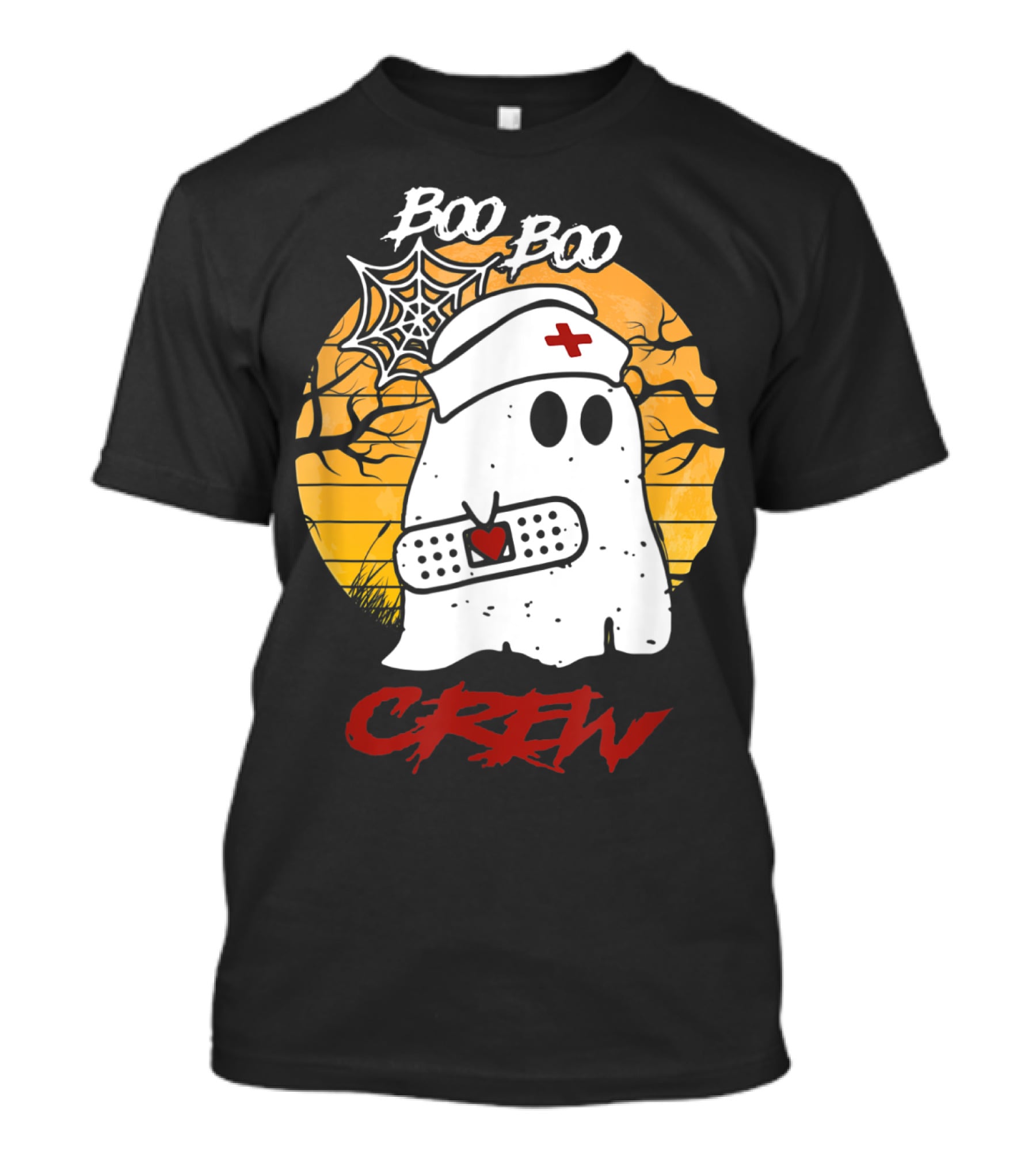 Boo Boo Nurse Ghost With Bandage And Spider Web Halloween Crew T-Shirt