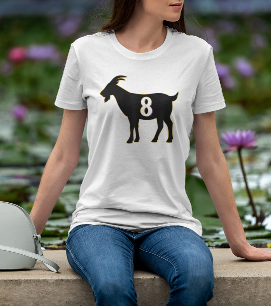 GOAT 8 Baltimore Football Maryland Raven Nation Black Goat Silhouette With Number 8 T-Shirt