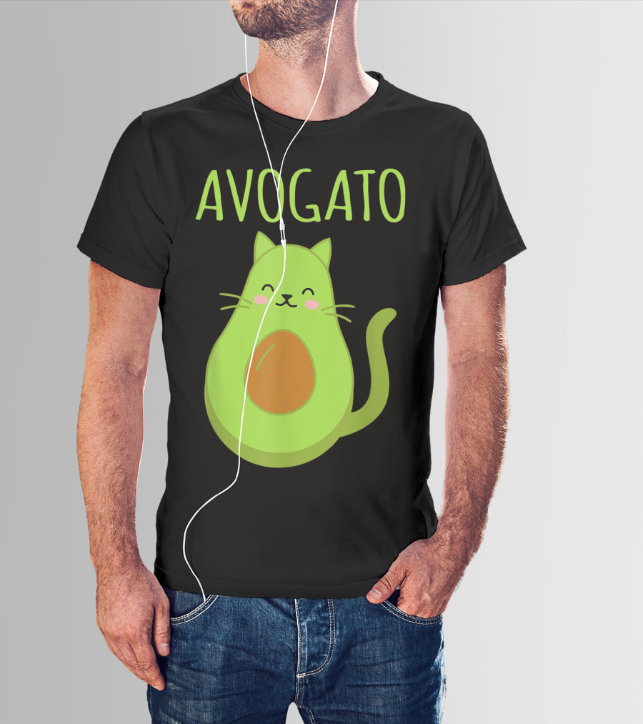 Avogato Cute Happy Cat Avocado T-Shirt