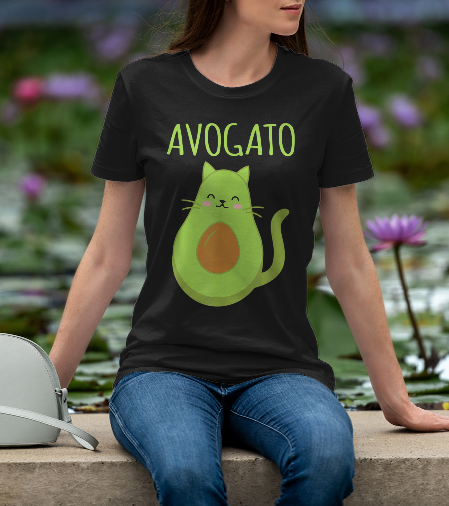 Avogato Cute Happy Cat Avocado T-Shirt