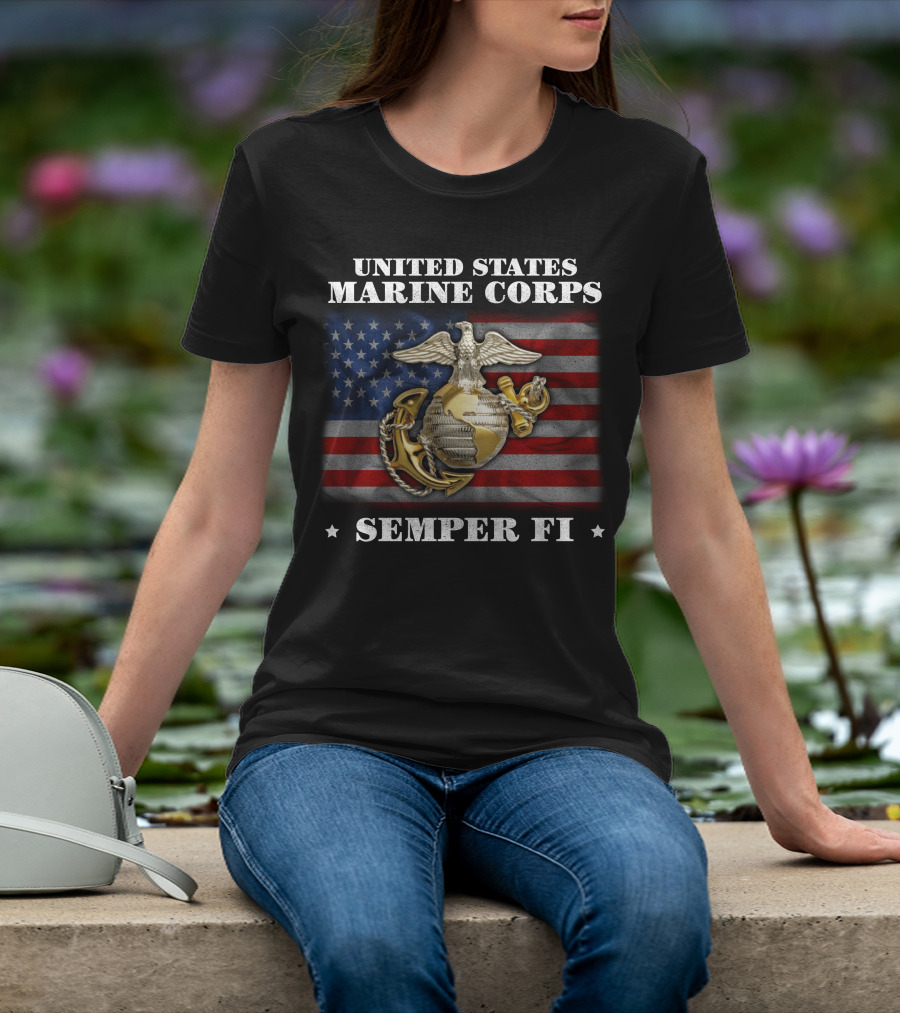 United States Marine Corps Semper Fi American Flag Eagle Globe And Anchor T-Shirt