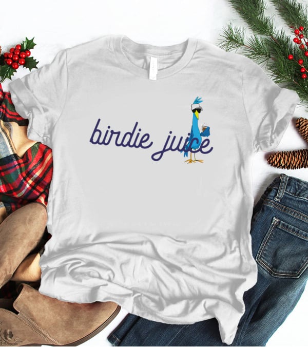 Birdie Juice Script Fun Cool Bird With Sunglasses And Drink T-Shirt