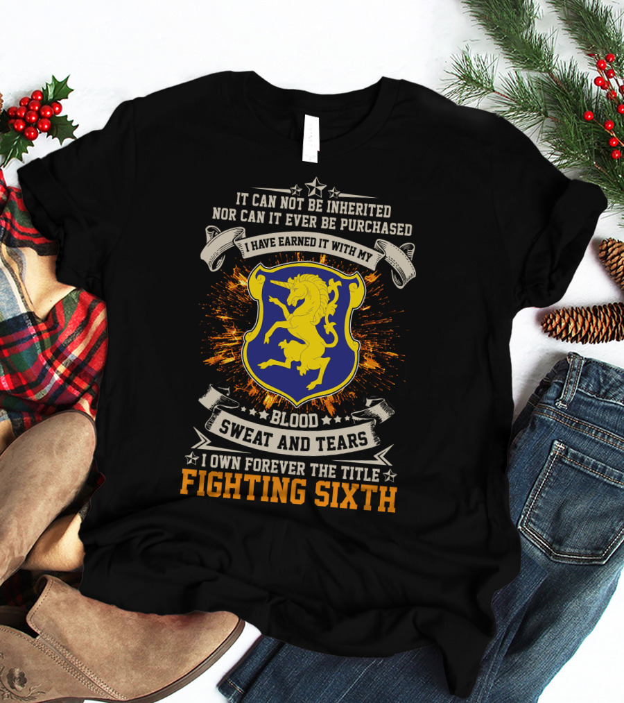 6th Cavalry Regiment Blood Sweat Tears Fighting Sixth Crest T-Shirt