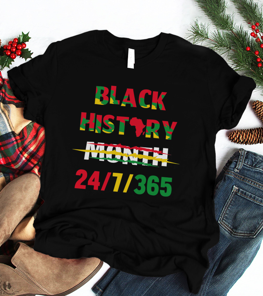 Black History 24 7 365 African Map Flag Colors T-Shirt