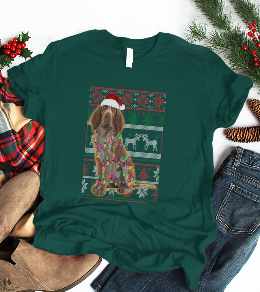 Bracco Italiano Christmas Lights Santa Hat Festive T-Shirt