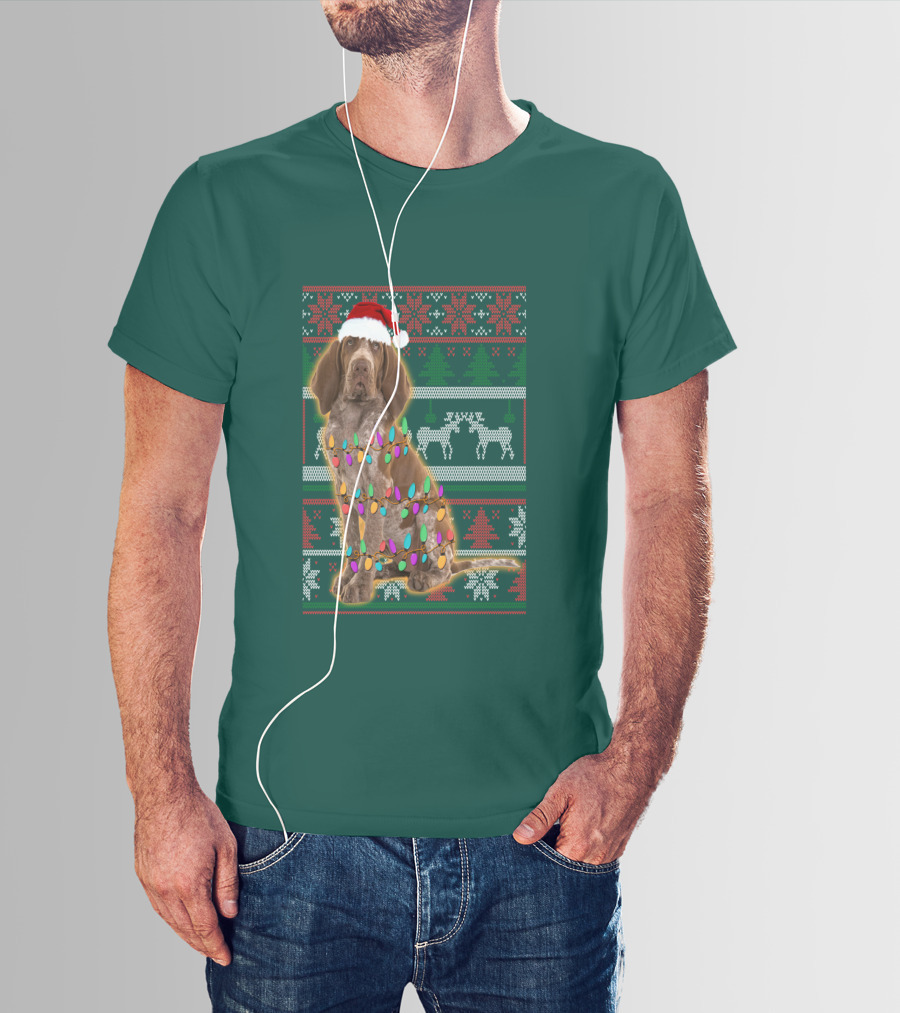 Bracco Italiano Christmas Lights Santa Hat Festive T-Shirt