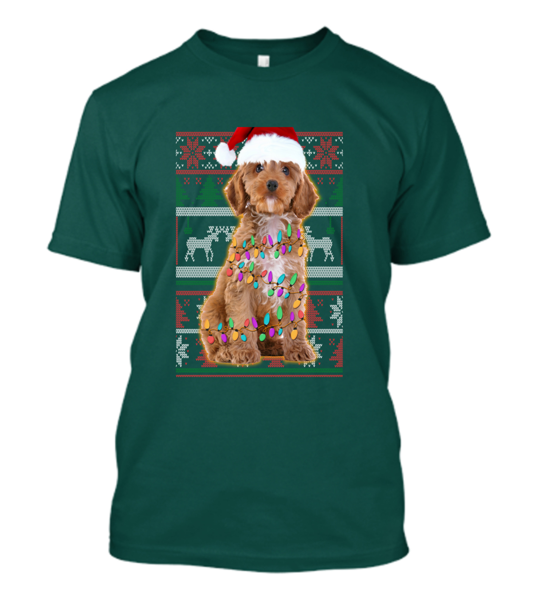 Cockapoo Santa Hat Christmas Lights Reindeer Ugly T-Shirt