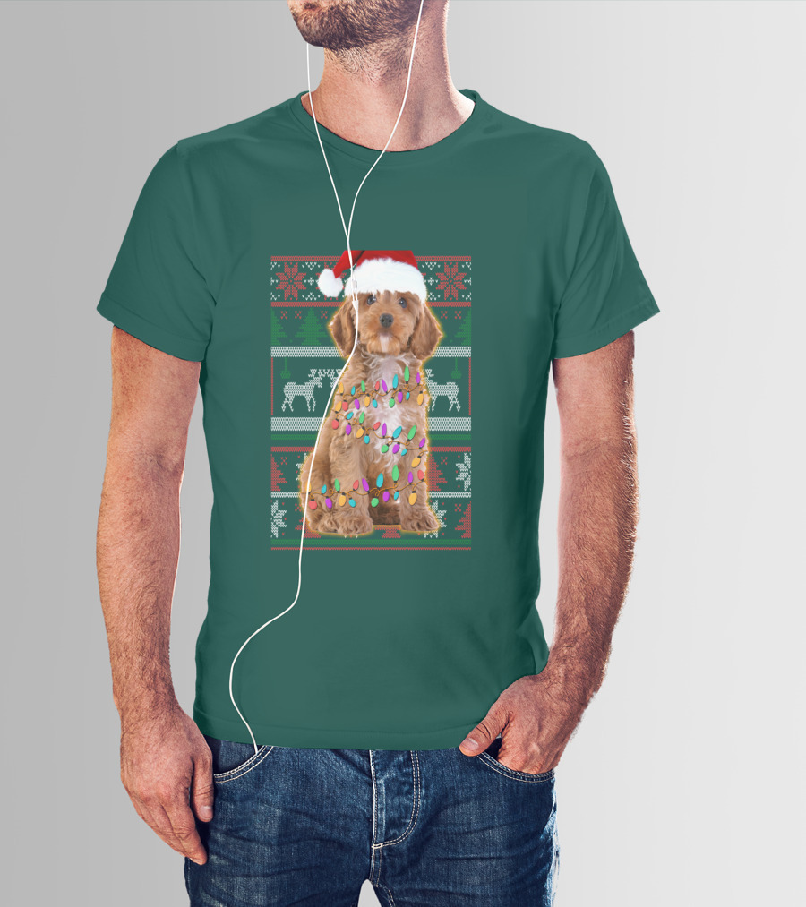 Cockapoo Santa Hat Christmas Lights Reindeer Ugly T-Shirt