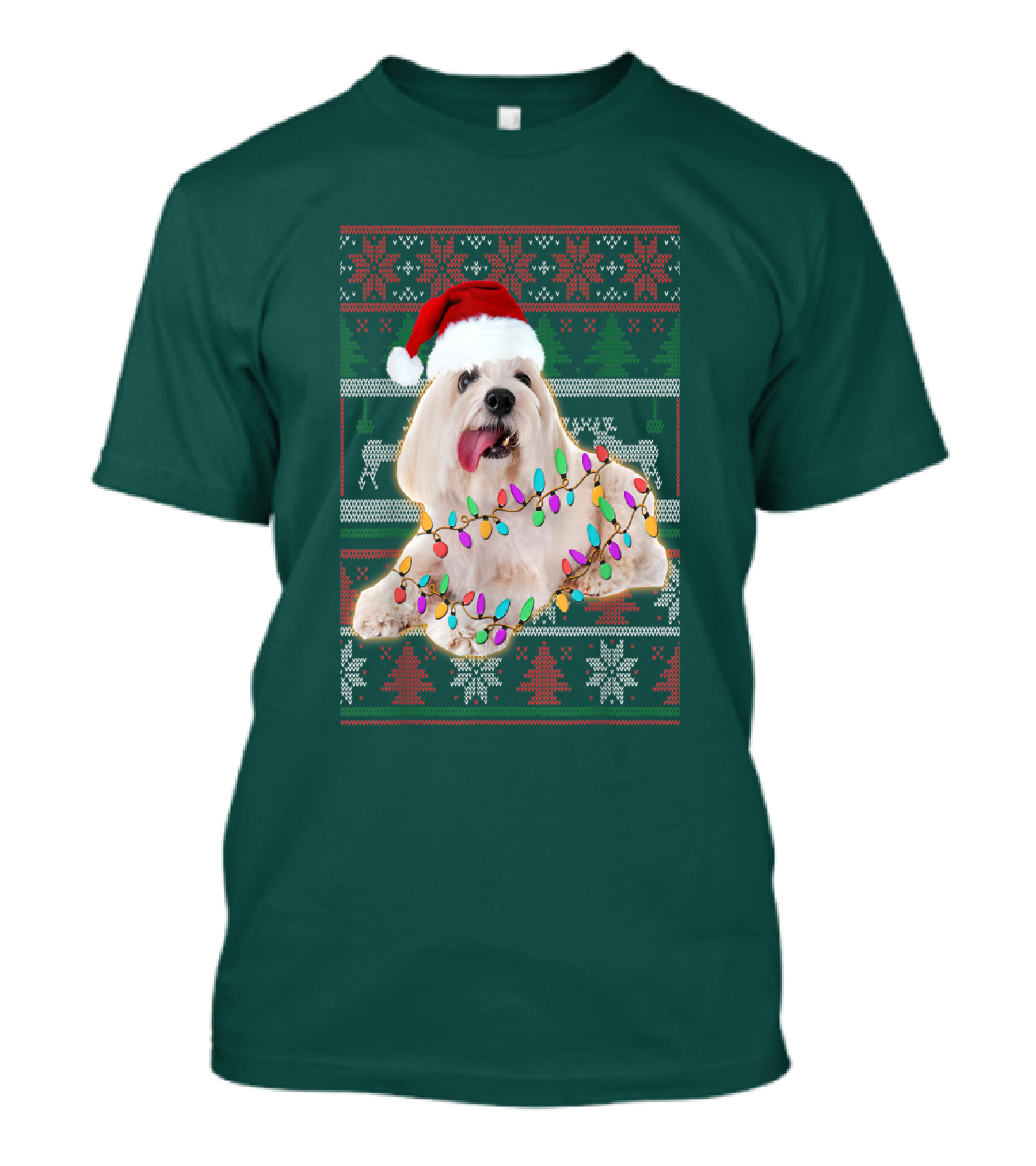 Coton De Tulear Holiday Lights Christmas Sweater Santa Hat T-Shirt