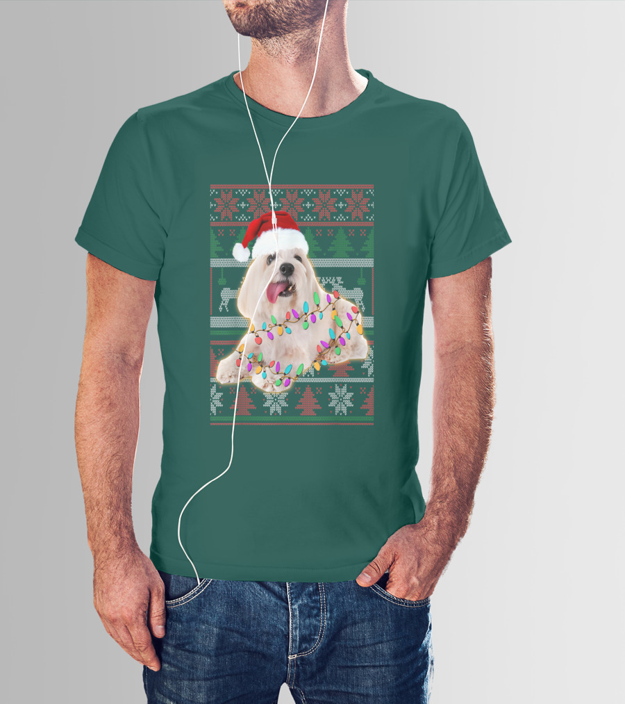 Coton De Tulear Holiday Lights Christmas Sweater Santa Hat T-Shirt