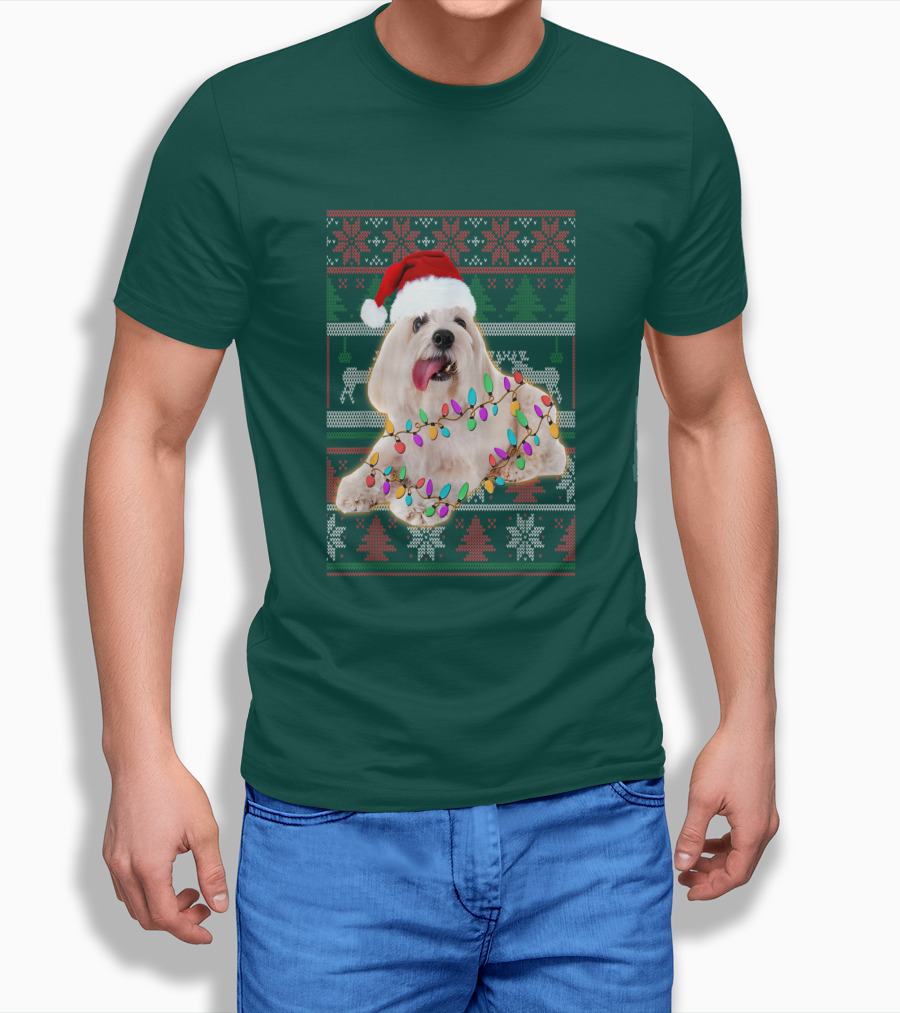 Coton De Tulear Holiday Lights Christmas Sweater Santa Hat T-Shirt