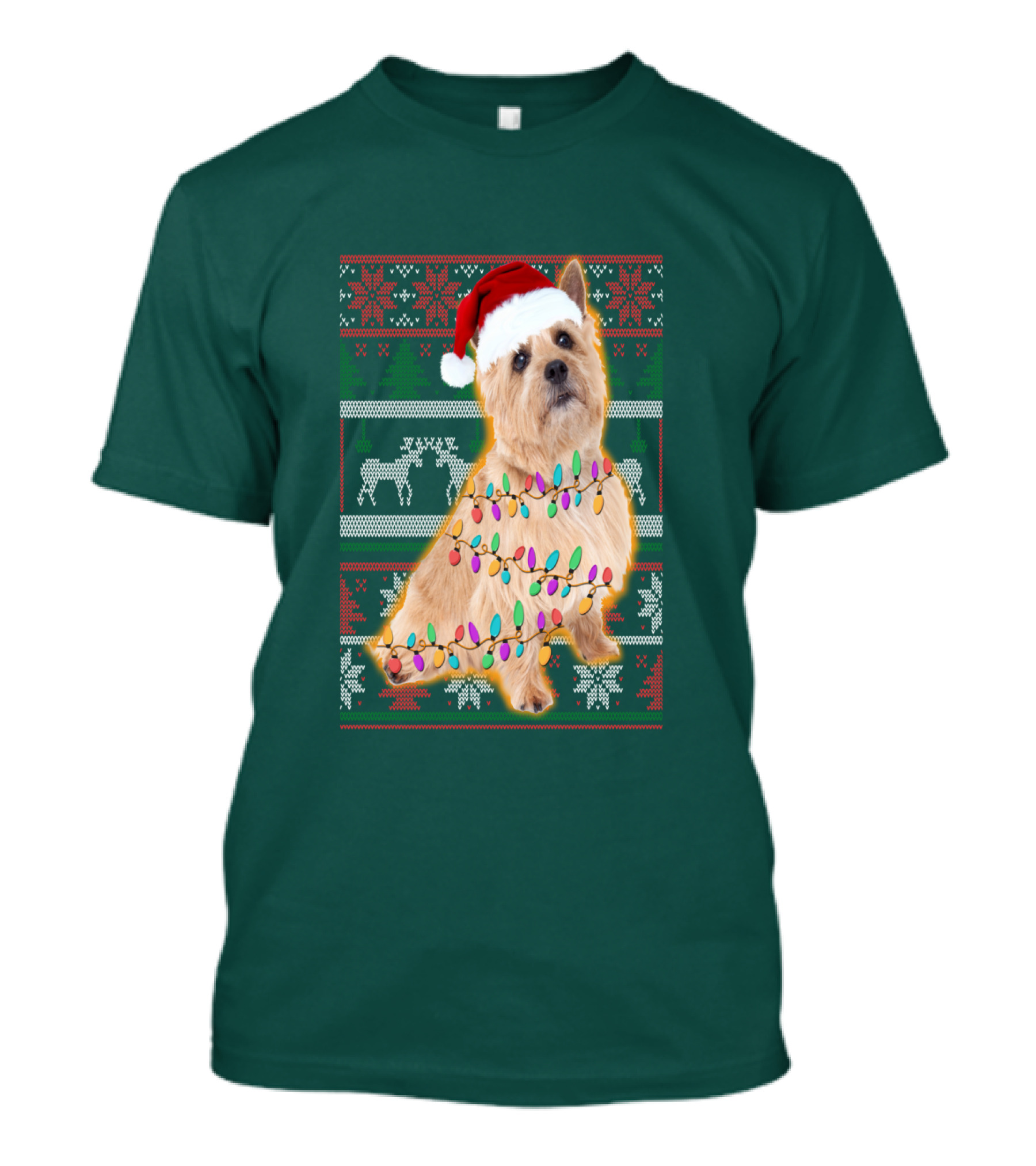 Norfolk Terrier Christmas Lights Sweater Santa Hat T-Shirt