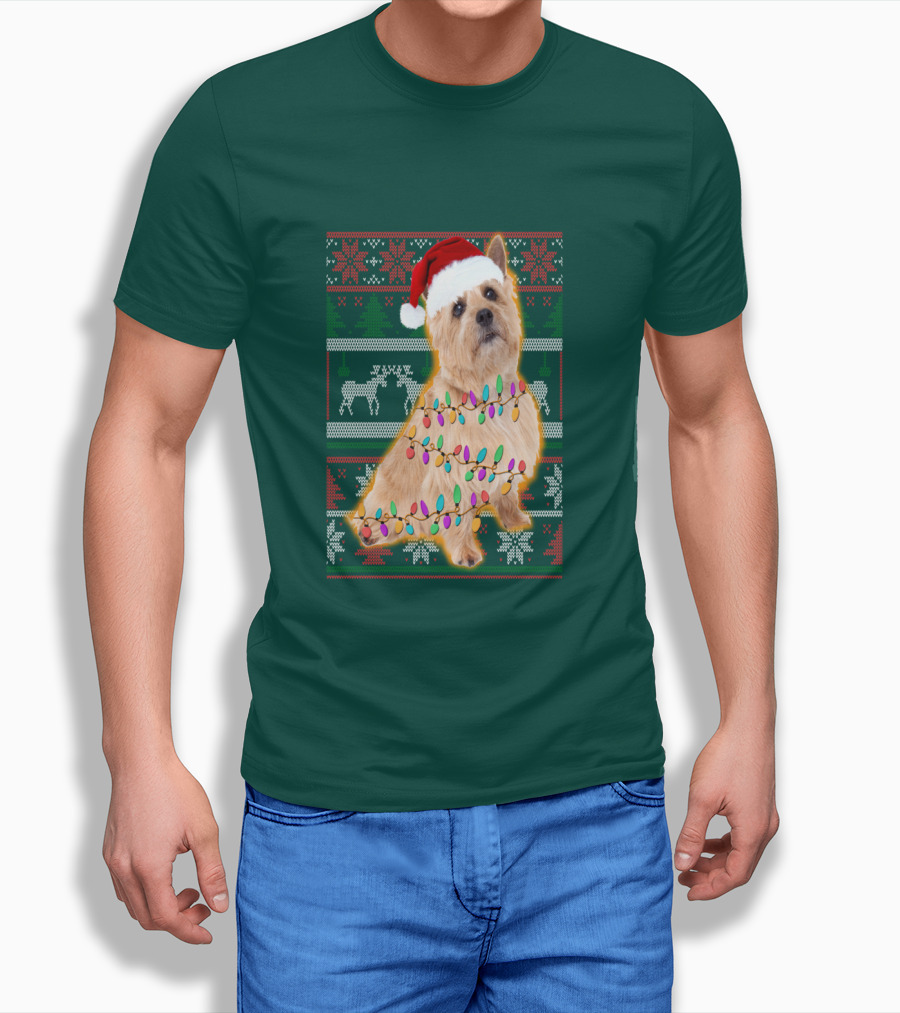 Norfolk Terrier Christmas Lights Sweater Santa Hat T-Shirt