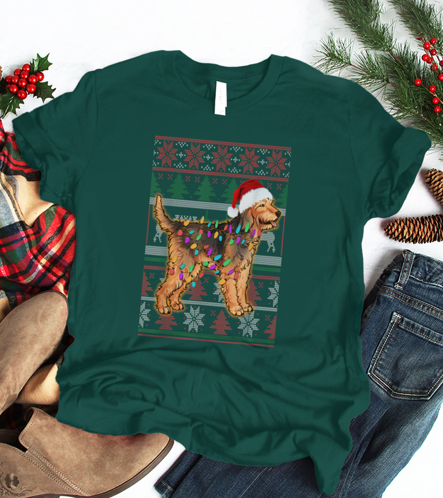 Otterhound Christmas Lights Santa Hat T-Shirt