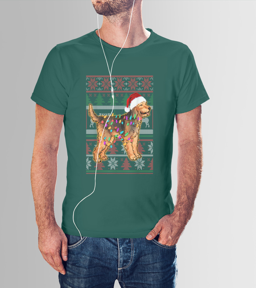 Otterhound Christmas Lights Santa Hat T-Shirt