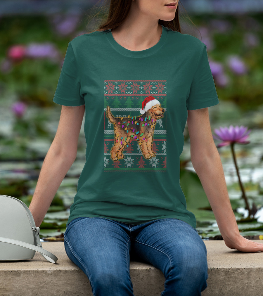Otterhound Christmas Lights Santa Hat T-Shirt