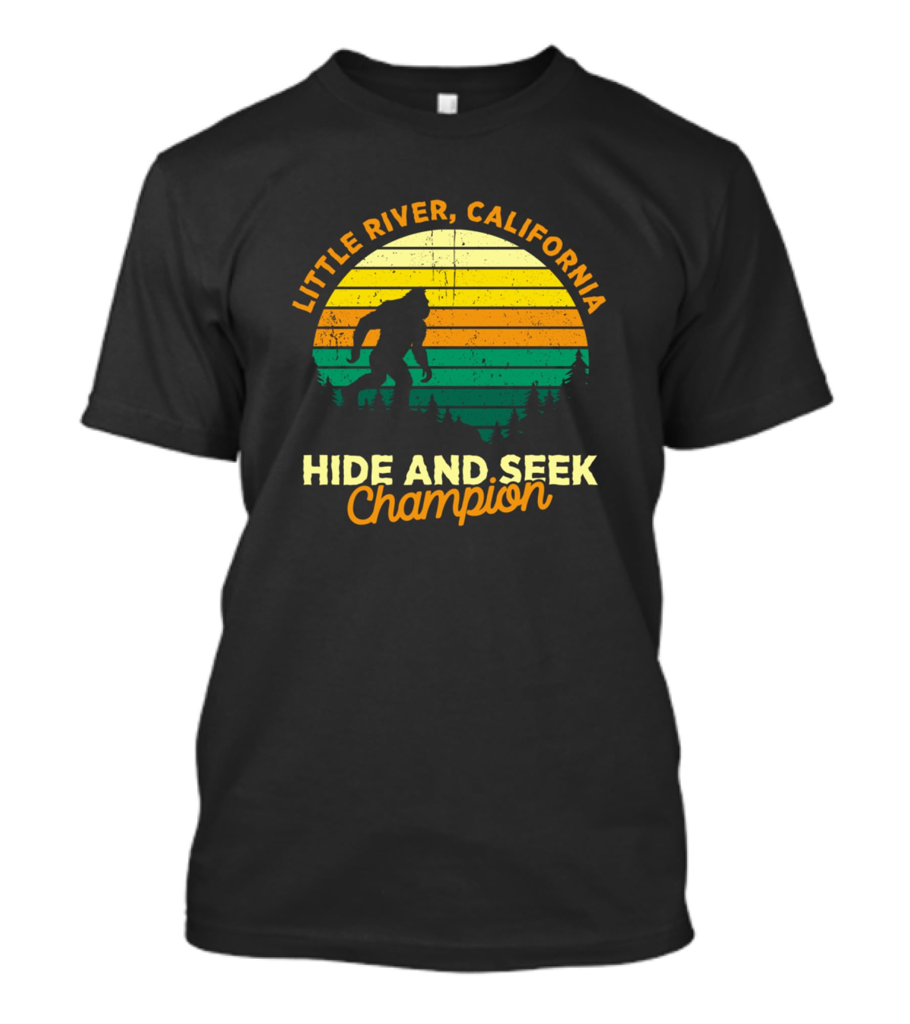 Little River California Hide And Seek Champion Bigfoot Retro T-Shirt