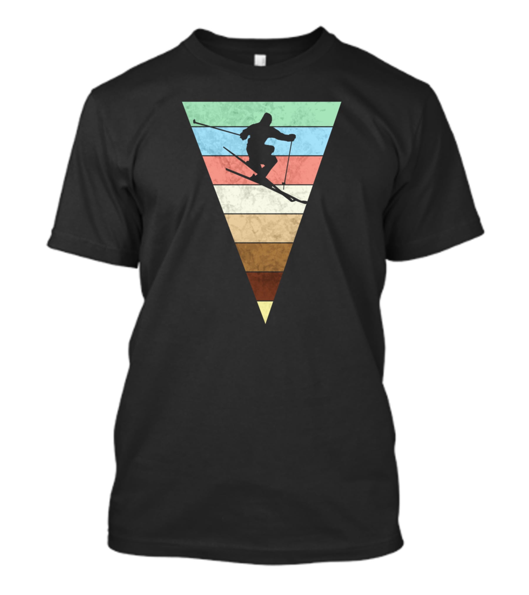 Skiing Vintage Print Silhouette With Retro Stripes For Skiers T-Shirt