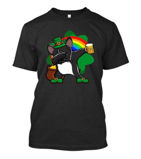 French Bulldog Dabbing Shamrock Rainbow St Patrick's Day T-Shirt