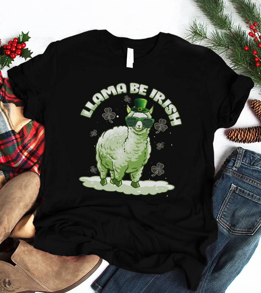 Llama Be Irish Shamrock Sunglasses St. Patrick's Day Green Llama With Hat T-Shirt