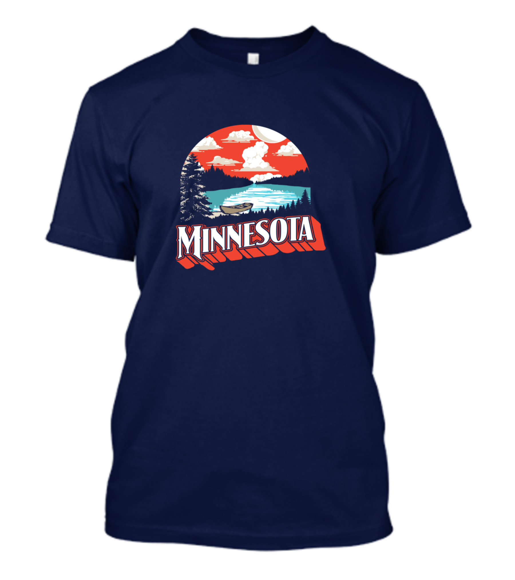 Minnesota Boat On Scenic Vintage Lake With Forest And Sunset Sky T-Shirt