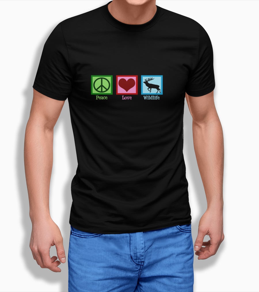 Peace Love Wildlife Peace Sign Heart Deer T-Shirt