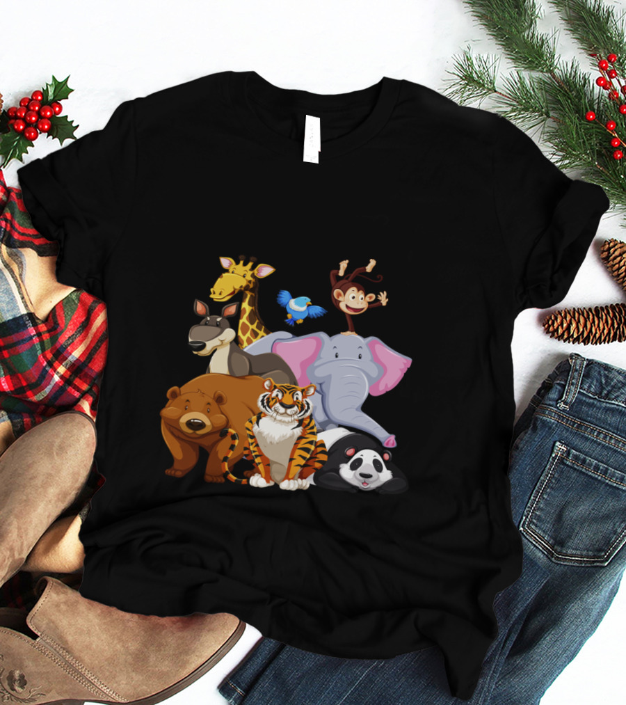 Zoo Animals Day World Wildlife Day Giraffe Elephant Tiger Panda Monkey Bear Kangaroo Bird T-Shirt