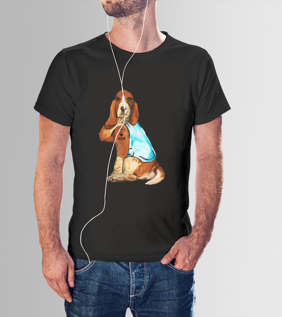 Basset Hound I Love Mom Tattoo Sitting T-Shirt