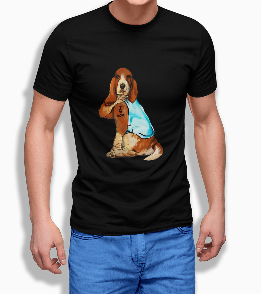 Basset Hound I Love Mom Tattoo Sitting T-Shirt
