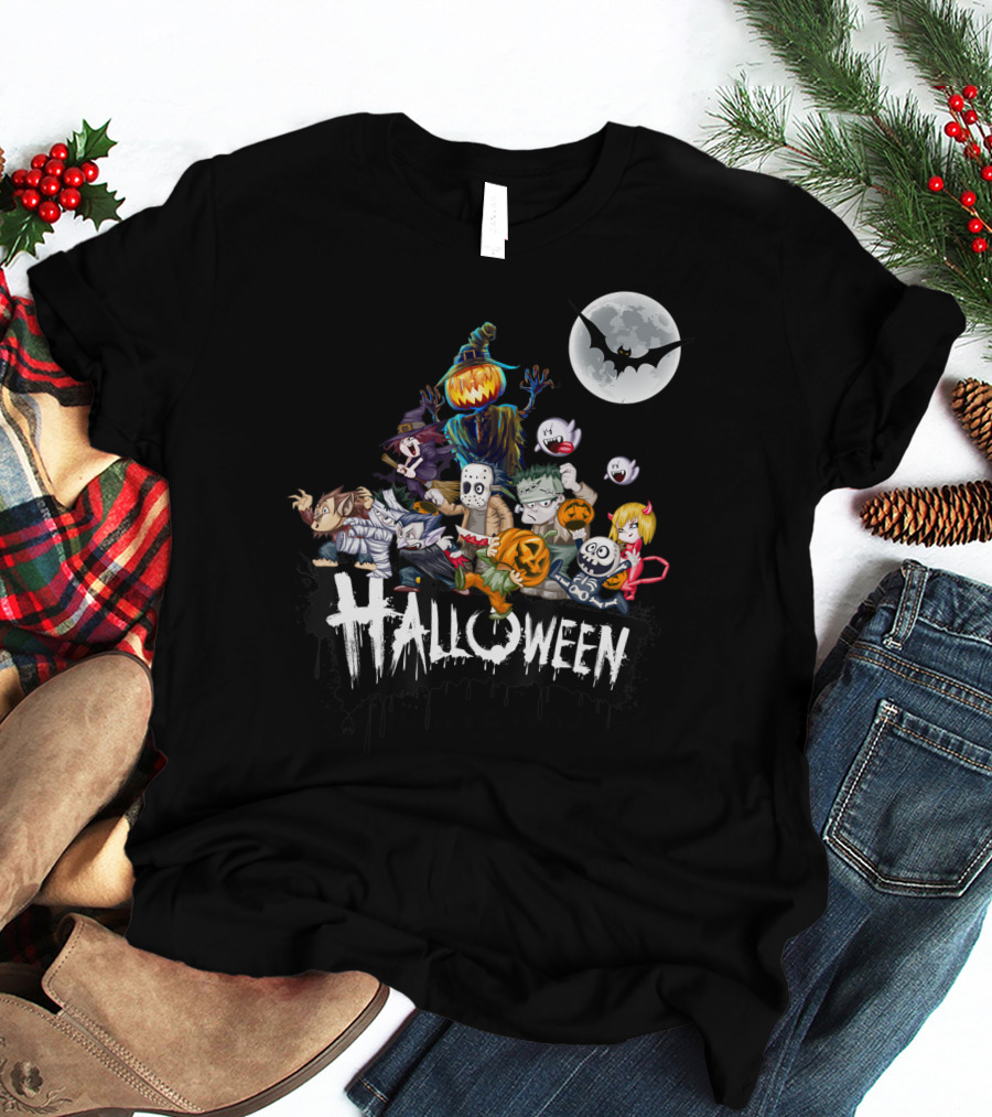 Character Halloween Pumpkin Scarecrow Moon Ghosts Bat Halloween T-Shirt